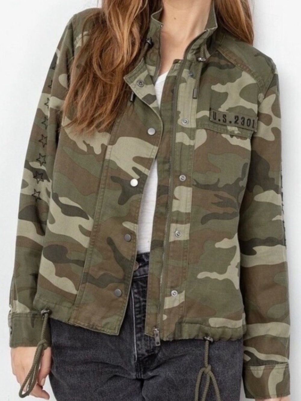 Rails Camo Jacket camouflage military combat style stars - women’s size M